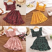 abordables Ensembles pour filles-Ensemble robe Ensemble 2 Pièces Bébé Fille Pois Manche Courte Actif Ecole Coton 7-13 ans Eté Jaune