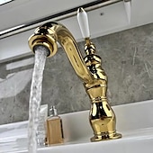 abordables Robinets de lavabo-robinet de salle de bain évier mélangeur robinets de lavabo montés sur le pont, vasque de salle de bain eau robinet en laiton monocommande un trou chrome doré