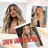 economico Parrucche trendy sintetiche-parrucche lunghe ombre bionde per le donne parrucca parte centrale ondulata lunga 26 pollici parrucche bionde ombre fibra proteica aggiornata parrucca di sostituzione dei capelli dall&#039;aspetto