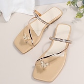 cheap Women&#039;s Sandals-Women&#039;s Gold Flip Flops with Butterfly Rhinestone Accent and Crystal Strap, Elegant Thong Sandals for Summer, Beach, and Evening Events