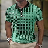 cheap Men&#039;s Geometric Polo-Men&#039;s Geometric Waffle Polo Shirts Golf Shirt Short Sleeve Polo Shirts Collared Shirts Business Casual WorkWear Formal Wear Festival Wear Buttons 3D Print Blue-Green White Yellow