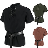 ieftine Topuri-Retro / vintage Punk și gotic Medieval Bluză / Cămașă Costum Cosplay Tunică Cavaler Viching Outlander Culoare solidă Bărbați Pirat Fantezie Carnaval Casul / Zilnic Târgul Renașterii Adulți Cămașă