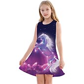 preiswerte 3D Einhorn Kleid-kinderkleidung Mädchen Kleid Graphic Einhorn Farbverlauf Ärmellos Outdoor Casual Modisch Kuschelig Täglich Polyester Übers Knie Casual kleid A Linie Kleid Tank-Top Kleid Sommer Frühling 3-12 Jahre