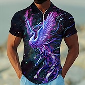 levne Pánské polo s potiskem zvířat-Pánské Phoenix Polokošile na zip Golfová košile Krátký rukáv Polo tričko Košile s límečkem Na běžné nošení Legrační Streetwear Oblečení na dovolenou Párty oblečení 3D tisk Polo na čtvrt zip Žlut