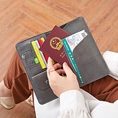 זול מחזיקי כרטיסים ומקרים-מחזיק דרכון מעור RFID נייד עם פונקציות רבות חבילה דוקומנטרית כיסוי מחזיק דרכון וכרטיסי אשראי דק במיוחד