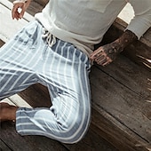 cheap Casual Pants-Men&#039;s Trousers Summer Pants Beach Pants Pocket Drawstring Elastic Waist Stripe Comfort Breathable Casual Daily Holiday Fashion Classic Style Navy Blue Blue