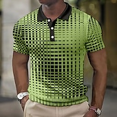 cheap Men&#039;s Geometric Polo-Men&#039;s Geometric Waffle Polo Shirts Golf Shirt Short Sleeve Polo Shirts Collared Shirts Business Casual WorkWear Formal Wear Festival Wear Buttons 3D Print Blue-Green White Yellow