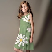 billiga 3D Blomma Klänning-Flickor 3D Grafisk Blommig Klänning Ärmlös 3D-tryck Sommar Vår Sport &amp; Utomhus Dagligen Helgdag söt stil Ledigt Ljuv Barn 3-12 år Vardagsklänning A linjeklänning Linneklänning Ovanför knäet Polyester