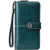 economico Portafogli-Portafoglio da donna in similpelle con blocco RFID – pochette con cerniera di grande capacità con 24 slot per carte e cinturino da polso