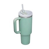 economico Bicchieri-bicchiere estivo con manico da 40 once e coperchio di paglia, bottiglia d&#039;acqua in acciaio inossidabile 304, bicchieri da viaggio isolati con tazza ghiacciata per tè e caffè regalo, tazza per auto di grande capacità con cannuccia