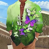 billiga Fåglar &amp; Djur-Herr Fjäril Skjorta Hawaii skjorta Aloha skjorta Långärmad Skjorta Hög krage Mode Designer Ledigt Utomhus Semester Gata Blågrön Rubinrött Blå S M L