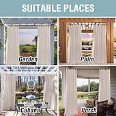 cheap Waterproof Curtains-Outdoor Linen Sheer Curtains for Patio Waterproof Indoor/Outdoor Divider Privacy Added Light Filtering Porch Decor with Detachable Self-Stick Tab Top for Gazebo/Cabana, Natural, 2 Panels