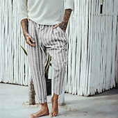 cheap Casual Pants-Men&#039;s Trousers Summer Pants Beach Pants Pocket Drawstring Elastic Waist Stripe Comfort Breathable Casual Daily Holiday Fashion Classic Style Navy Blue Blue