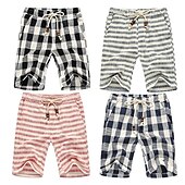 cheap Classic-Men&#039;s Shorts Summer Shorts Beach Shorts Drawstring Elastic Waist Straight Leg Stripe Plaid Checkered Comfort Breathable Short Casual Daily Holiday Fashion Classic Style Black Red