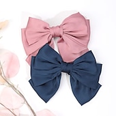cheap Hair Styling Accessories-Big Satin Layered Hair Bows for Women Girls 7 Inch Pink Blue Barrette Hair Clip Large Ribbon Bows Style Hair Accessories