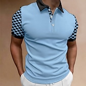 olcso Sport-Férfi Button Up Polos Golfing Hétköznapi Szabadság Hajtóka Klasszikus Rövid ujjú Divat Alap Színes Kockás Gomb Nyár Normál Fehér Sötétkék Medence Button Up Polos