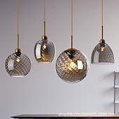abordables Suspension-Lampes suspendues à LED îlot de cuisine en verre 10 &quot;éclairage en verre soufflé à la main luminaires d&#039;entrée de foyer de ferme moderne globe suspendu au plafond sur la table ambre/gris fumé 110-240v