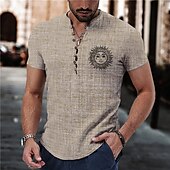voordelige Etnisch patroon-Voor heren Zon Overhemd Overhemd met knopen Korte mouw Vintage Modieus Streetwear Buiten Casual Dagelijks Lente zomer Opstaand Afdrukken blauw Paars Groen Khaki Grijs