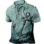 ieftine Polo vintage pentru bărbați-Bărbați Imprimeu Grafic Ancoră Epocă Tricou POLO Cămașă de golf Manșon scurt Cămașă Răsfrânt În aer liber Stradă Albastru Verde Albastru piscină Trifoi Kaki Gri Cordon Imprimeu Îmbrăcăminte Sport