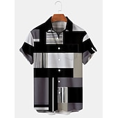 ieftine Model Geometric-Bărbați Tartan / Carouri Model Geometric Epocă Cămașă Camașă cu nasturi Manșon scurt Modă Designer Casual Vacanță Zilnic Ieșire Primavara vara Răsfrânt Imprimeu Albastru Verde Galben Albastru piscin