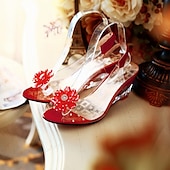 cheap Casual Sandals-Women&#039;s Transparent Wedge Sandals with Floral Rhinestone Decoration – Stylish Open-Toe Shoes for Summer, Parties, and Special Occasions