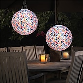 abordables Luces de paisaje-Luz de globo de estilo chino, energía solar para exteriores, linterna impresa de 12 pulgadas y 30 cm, lámpara colgante ip65, luz led de nailon resistente al agua para exteriores, jardín, fiesta,