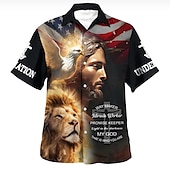 ieftine Tricouri de Ziua Independenței-Ziua Independenței Americane Bărbați Scrisă Σταυρός Steagul american Cămașă Camașă cu nasturi Manșon scurt Modă Șic Stradă Designer Zilnic Ieșire Sfârșit de săptămână Vară Primăvară Răsfrânt Imprimeu