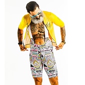 baratos Conjuntos de Roupa de Homem-Homens Camisa com Bermuda Bretelle Manga Curta Ciclismo de Montanha Ciclismo de Estrada Verão Amarelo Geométrica Moto Tapete 3D Secagem Rápida Bolso Traseiro Pavio Humido Respirável Elastano Esportes
