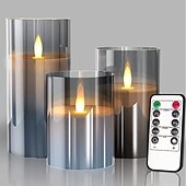 זול אורות נרות-נרות מהבהבים ללא להבות אורות שלט רחוק מופעלים על סוללה נרות חיקוי זכוכית עם טיימר רכיבה אקרילי מרחוק 24 שעות חבילה של 3d3x h456led נרות עמודים גדולים