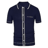 cheap Men&#039;s Classic Polo-Men&#039;s Polo Knit Polo Sweater Business Casual Lapel Short Sleeve Modern Old Money Style Solid / Plain Color Button Front Summer Dark Navy Green Rose Red Polo