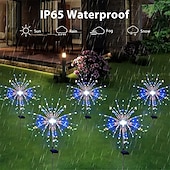 billige Landskapslys-solar fyrverkeri sti lys utendørs 2x 1x led stake lys for gangvei hage bakgård landskap dekorasjon 120leds fe julelys for hage gate gård plen nyttårsfest ip65 vanntett