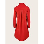 billiga midi svart klänning-skjortklänning för kvinnor fritidsklänning skiftklänning midiklänning utomhus vinterklänning daglig polyester elegant ledig skjortkrage ficka rullad manschett långärmad sommar vinter höst vår 2023 lös passform röd