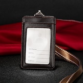 levne pouzdra a pouzdra na karty-Skutečná kůže pracovní držák karet módní ID badge držáky s nylonovým šňůrkou ID případ kancelářské potřeby
