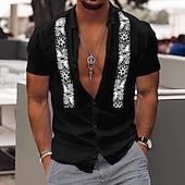preiswerte Urlaub-Herren Hemd Baumwoll-Leinenhemd Weißes Baumwollhemd Guayabera Hemd Sommerhemd Strandhemd Farbblock Urlaub Lässig Schwarz Weiß Blau Orange Kurzarm Revers Sommer Bekleidung