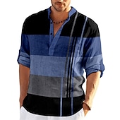 cheap Geometric Pattern-Men&#039;s Striped Geometric Pattern Geometry Shirt Button Up Shirt Long Sleeve Fashion Streetwear Designer Casual Going out Summer Spring Fall Stand Collar Print Blue-Green Yellow Black / Purple Red