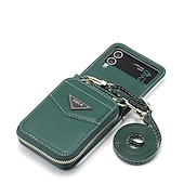 baratos Capa Samsung-Capa de Telefone Para Samsung Galaxy Z Flip 6 Z Flip 5 Z Flip 4 Z Flip 3 Capa de Carteira Portátil Com Zíper Slot para Cartão Colorido Sólido PC Couro PU