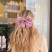 cheap Hair Styling Accessories-Big Satin Layered Hair Bows for Women Girls 7 Inch Pink Blue Barrette Hair Clip Large Ribbon Bows Style Hair Accessories