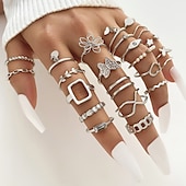 economico Anelli-23pcs set di anelli matrimonio classico argento oro lega cuore stella farfalla personalizzato anello boho alla moda