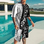 economico Set di magliette stampate da uomo-Per uomo Grafico Note Musicali 2 pezzi Set di magliette Set abbinati Manica Corta Pantaloni corti Girocollo Designer Casual Confortevole All&#039;aperto Vacanza Quotidiano Stampa 3D Primavera &amp; Estate