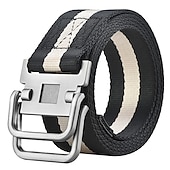 voordelige Herenriemen-heren nylon riem gemakkelijk verstelbare dubbele ringgesp golfriem zwart casual unisex web canvas riem metalen tactische gesp mode effen gestreept