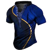 tanie Geometryczny-Męskie Graficzny Kolorowy blok Podkoszulek Koszula Henley Koszula w stylu vintage Krótki rękaw Druk 3D Moda Designerskie Codzienny Na zewnątrz Codzienny Sport Lato Czarny / Zielony Rumiany r