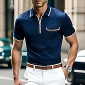billiga Herrars klassiska polo-Herr Zip Polo Golftröja Ledigt Helgdag Kavajslag Fjärdedels blixtlås Kortärmad Mode Grundläggande Slät Fjärdedels blixtlås Sommar Normal Svart Blå Orange Grön Grå Zip Polo