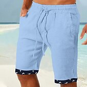baratos Feriado-Homens Calção Shorts de verão Shorts de praia Patchwork Com Cordão Cintura elástica Tecido Conforto Respirável Curto Casual Diário Feriado Moda Estilo Clássico Branco Azul