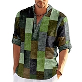 abordables Diseño Geométrico-Hombre Ajedrez Retazos Diseño Geométrico Camisa Abotonar la camisa Manga Larga Moda Ropa de calle Design Casual Noche Verano Primavera Otoño Escote Chino Estampado Caqui+Caqui Negro Blanco Amarillo