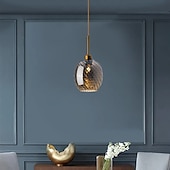 abordables Suspension-Lampes suspendues à LED îlot de cuisine en verre 10 &quot;éclairage en verre soufflé à la main luminaires d&#039;entrée de foyer de ferme moderne globe suspendu au plafond sur la table ambre/gris fumé 110-240v