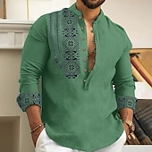 economico Modello etnico-Per uomo Etnico Camicia Camicia con bottoni Manica lunga Di tendenza Streetwear Originale Esterno Strada Giornaliero Estate Primavera Autunno Colletto alla coreana Stampa Bianco Rosa Blu Verde Grigio