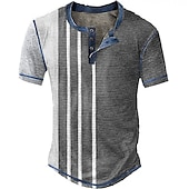 preiswerte Geometrisch-Herren Graphic Farbblock Streifen Waffel-Henley-Hemd Vintage-Shirt Kurzarm 3D-Druck Modisch Designer Basic Outdoor Täglich Sommer Blau Braun Grün Grau Henley Henley T-Shirt