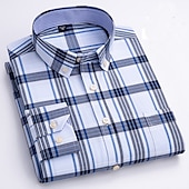 preiswerte Oxford-Hemden für Herren-Herren Oberhemd Gestreiftes Hemd Hemd Bügelfreies Hemd Oxford Hemd Kariert / Gestreift / Chevron Hochzeit Büro &amp; Karriere Hellblau Dunkelrot Rote Dunkelmarine Langarm Hemdkragen Ganzjährig Bekleidung