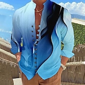 preiswerte Geometrische Muster-Herren Farbverlauf Geometrisches Muster Linear Hemd Knopfhemd Langarm Mode Designer Lässig Urlaub Täglich Ausgehen Herbst Frühling &amp; Sommer Stehkragen Druck Gelb Rote Blau Purpur Grün