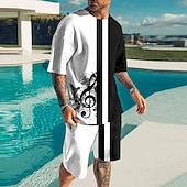 economico Set di magliette stampate da uomo-Per uomo Grafico Note Musicali 2 pezzi Set di magliette Set abbinati Manica Corta Pantaloni corti Girocollo Designer Casual Confortevole All&#039;aperto Vacanza Quotidiano Stampa 3D Primavera &amp; Estate
